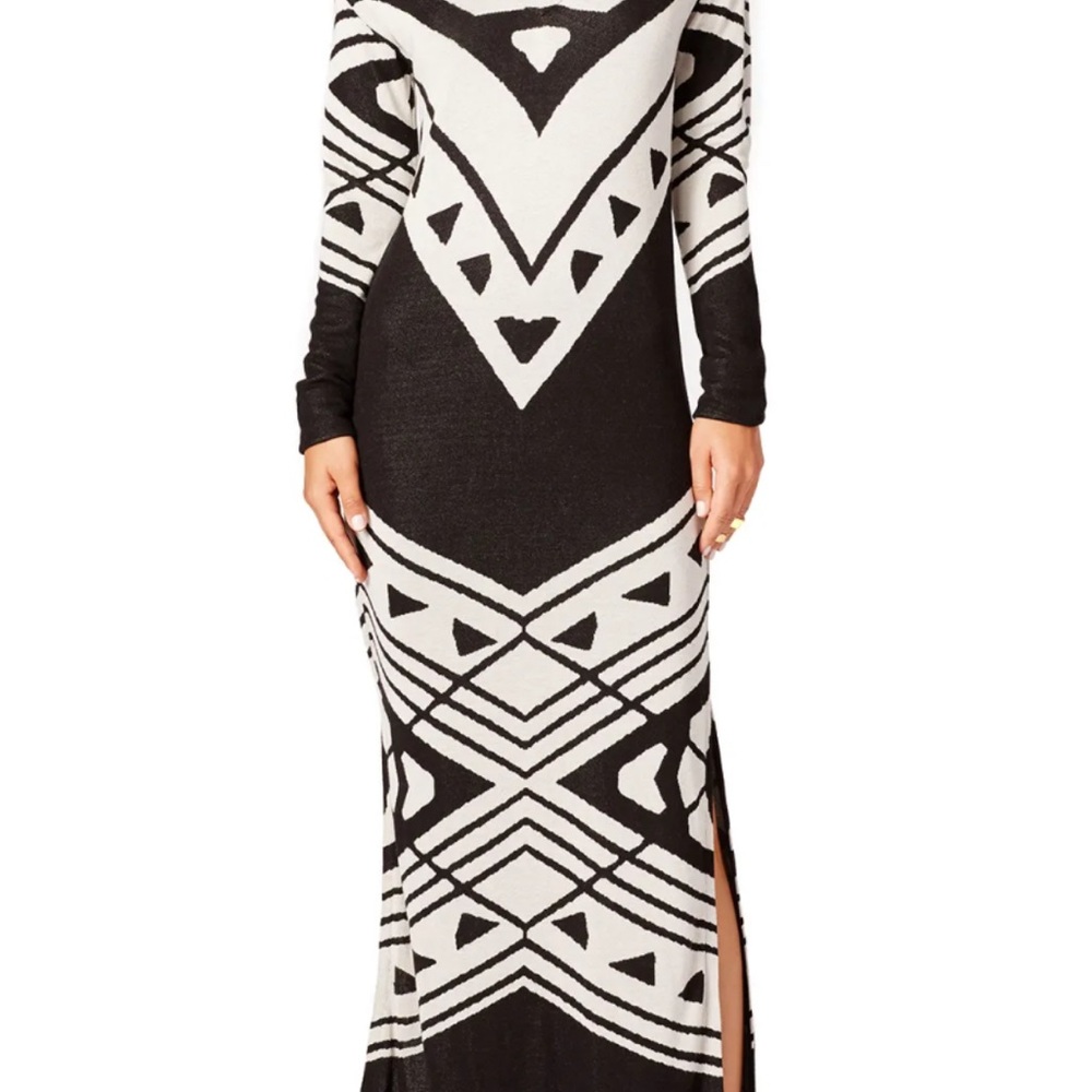 Free People Black and White Geometric Long Sleeve Maxi Dress